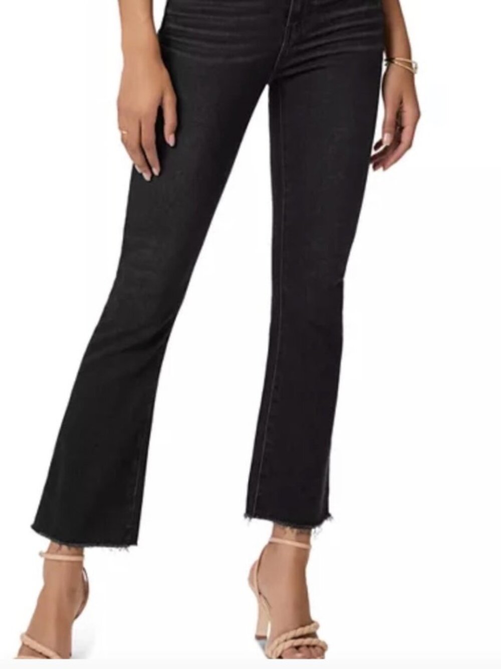 Paige Claudine High Rise Ankle Flare Jeans with Raw Hem-Black-Size 27